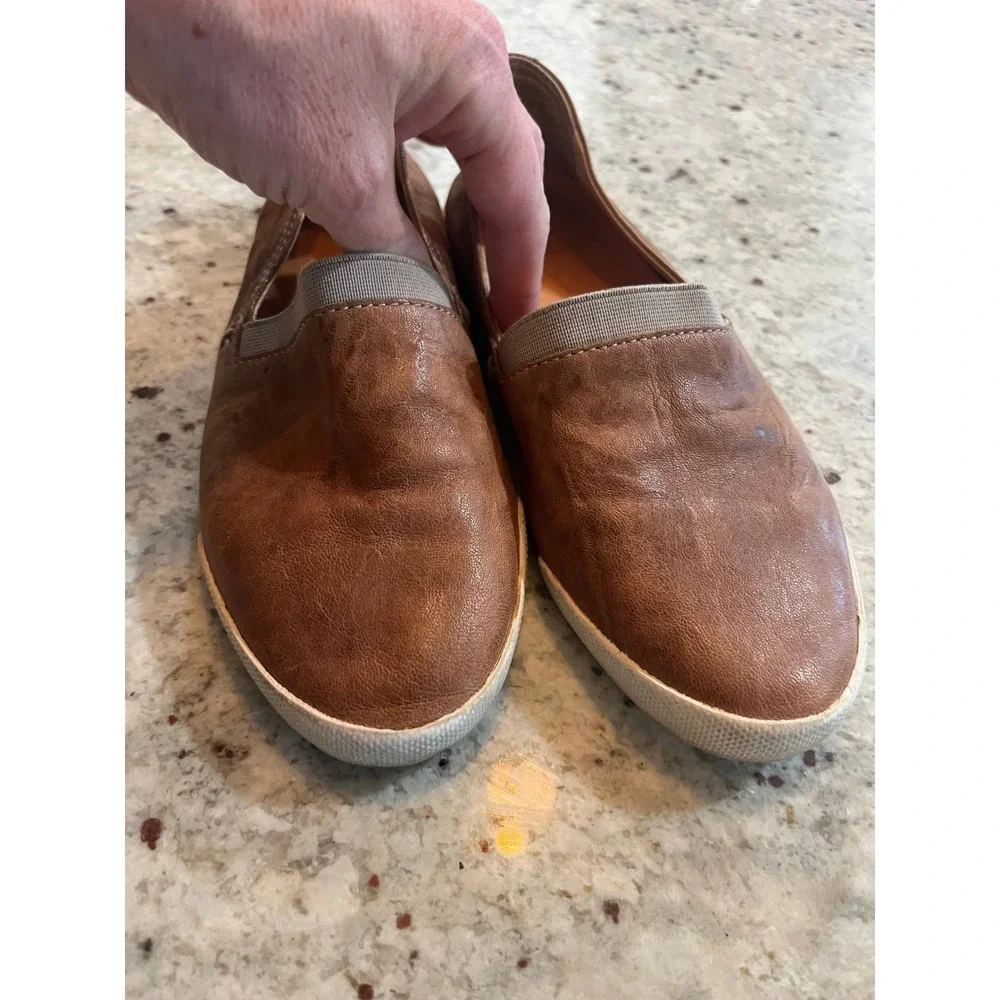 Frye Melanie Slip On Leather Sneakers Womens 5.5 Brown Cognac Loafers